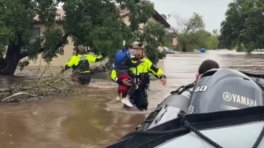 Child wearing snorkel is rescued from catastrophic flooding close to Camp Mystic