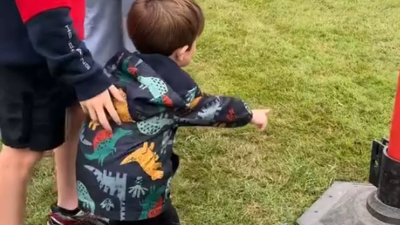 Young Boy's Mixed Emotions During T. rex Encounter