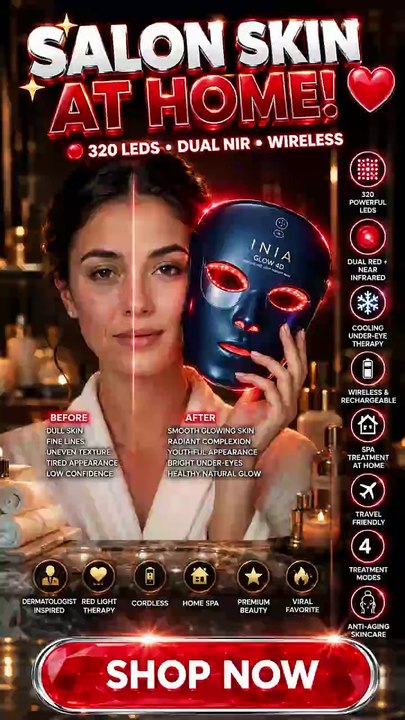 INIA Glow 4D Wireless Red Light Therapy Mask | Advanced LED Skincare at Home | Trend Pickz