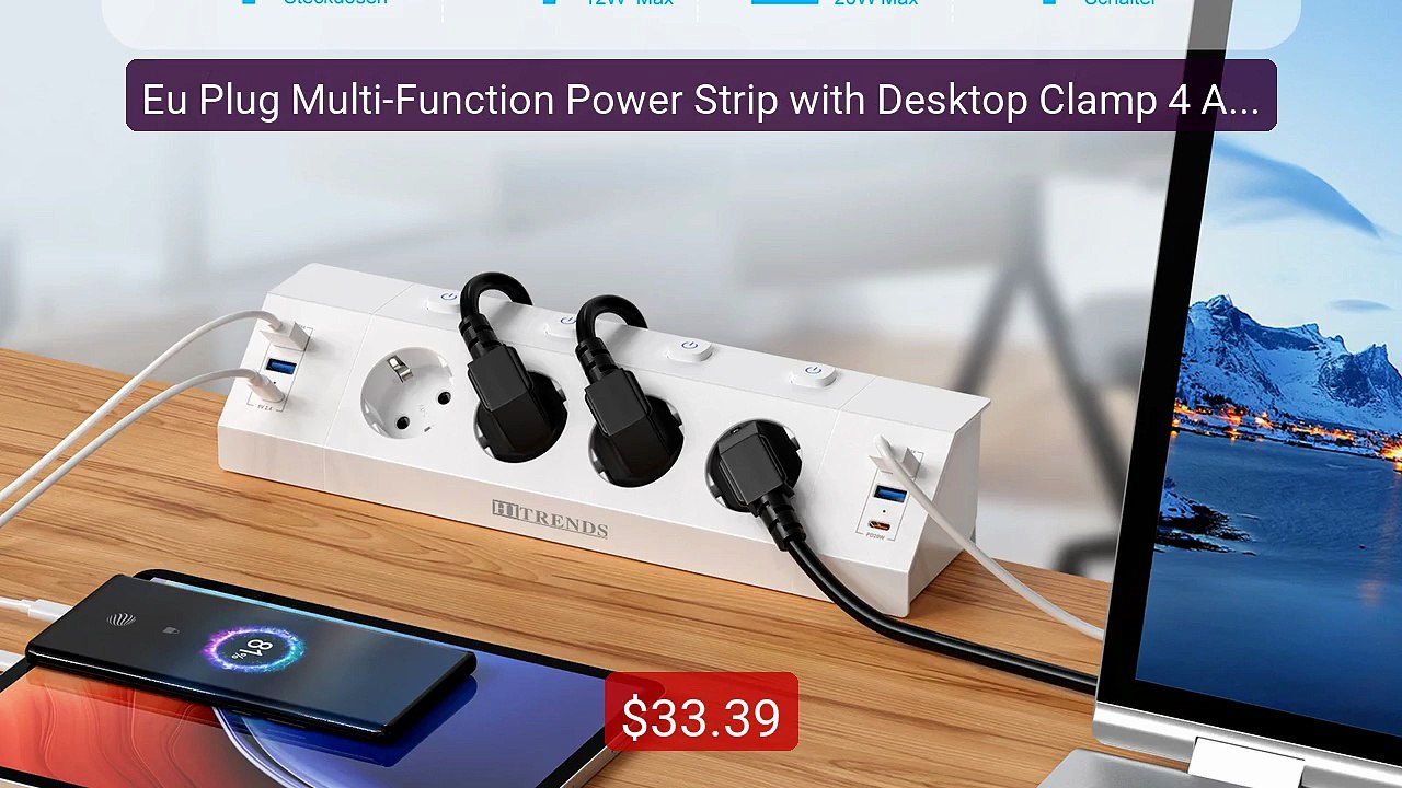 Eu Plug Multi-Function Power Strip with Desktop Clamp 4 AC ... -- Top Pick 2026 | Unbeatable Price!