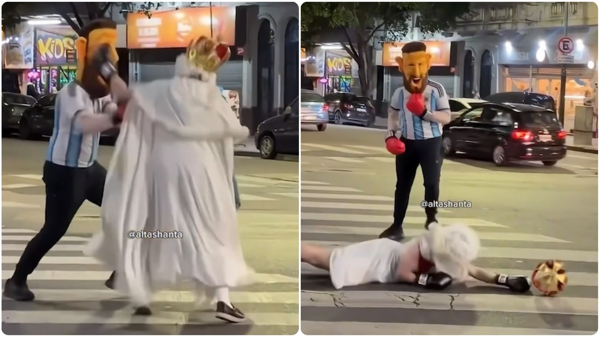 ¡A puño limpio! En medio de la calle se pegan la 'Reina Isabel' y 'Messi'