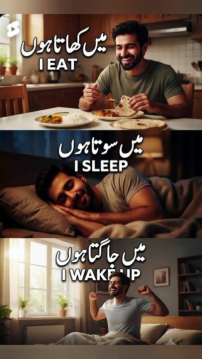 I Eat | I Sleep | I Wake Up | Daily English Sentences in Urdu