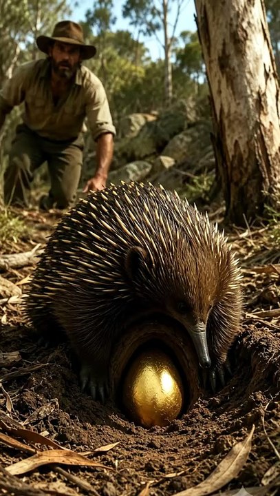 🥚✨ An Echidna Protecting a Golden Egg_ You Have to See This! #WildlifeInspired #Adventure #Storytelling