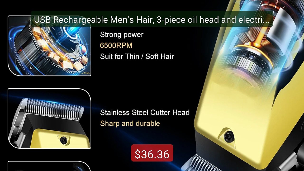 USB Rechargeable Men's Hair, 3-piece oil head and electric Tri... -- Best Buy 2026 | Great Quality!