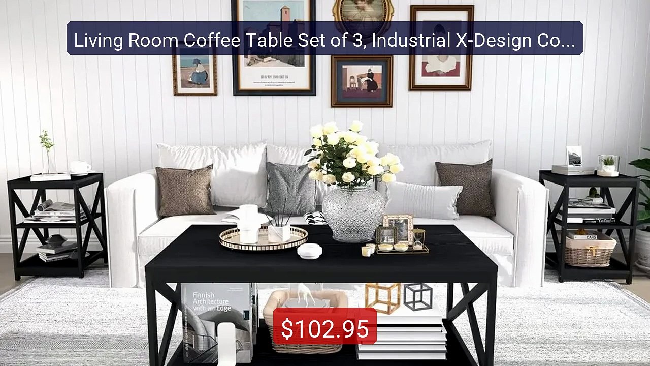 Living Room Coffee Table Set of 3, Industrial X-Design Coffee Table... -- Top Rated 2026 | Buy Now!