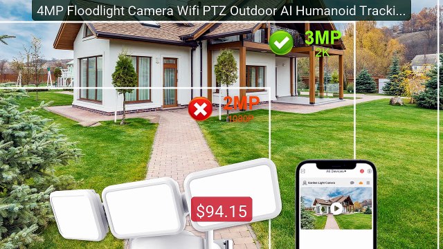 4MP Floodlight Camera Wifi PTZ Outdoor AI Humanoid Tracking Night V... Top Rated 2026 | Buy Now!