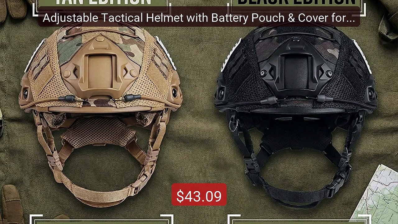 Adjustable Tactical Helmet with Battery Pouch &...