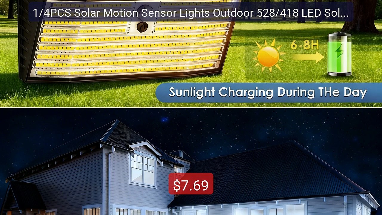 1/4PCS Solar Motion Sensor Lights Outdoor 528/418 LED Solar Fl... -- Hot Deal 2026 | Limited Offer!