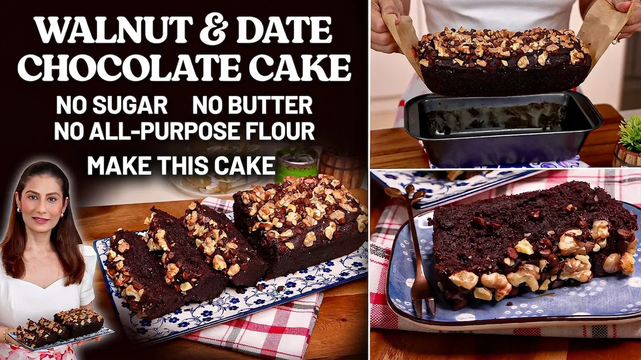 Healthy Walnut Date Chocolate Cake – No Sugar, Butter, or White Flour!