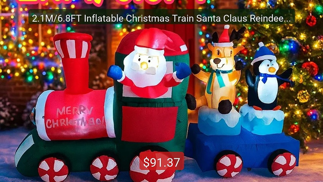 2.1M/6.8FT Inflatable Christmas Train Santa Claus Reindeer Lig... -- Hot Deal 2026 | Limited Offer!