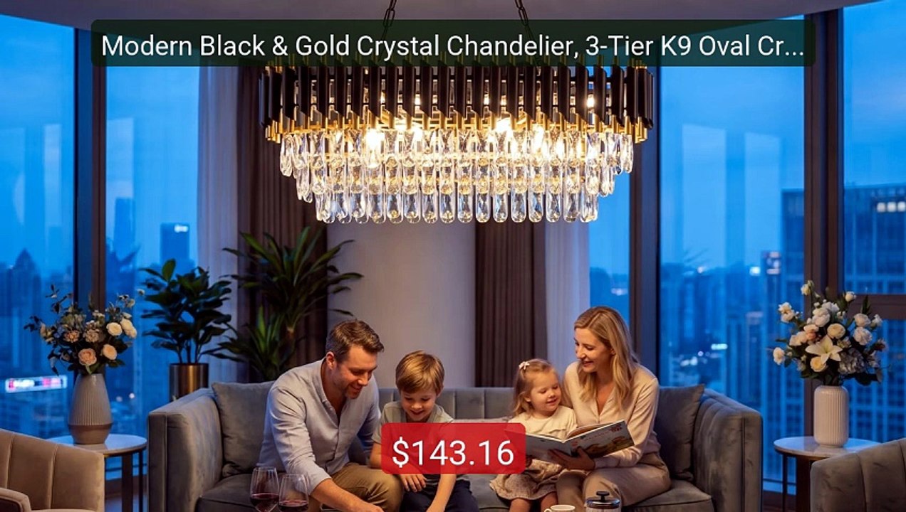 Modern Black & Gold Crystal Chandelier, 3-Tier K9 Oval Crystal Cha... -- Best Deal 2026 | Shop Now!