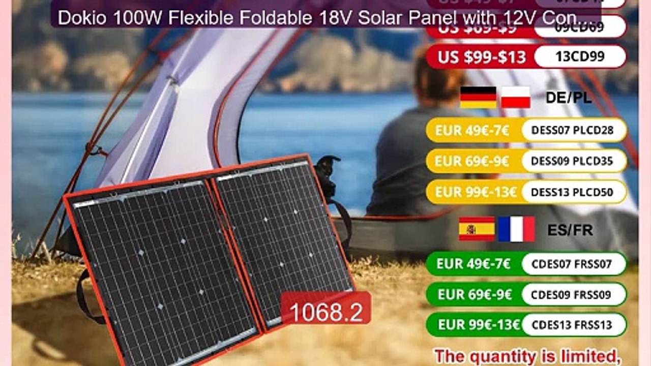 Dokio 100W Flexible Foldable 18V Solar Panel wi...