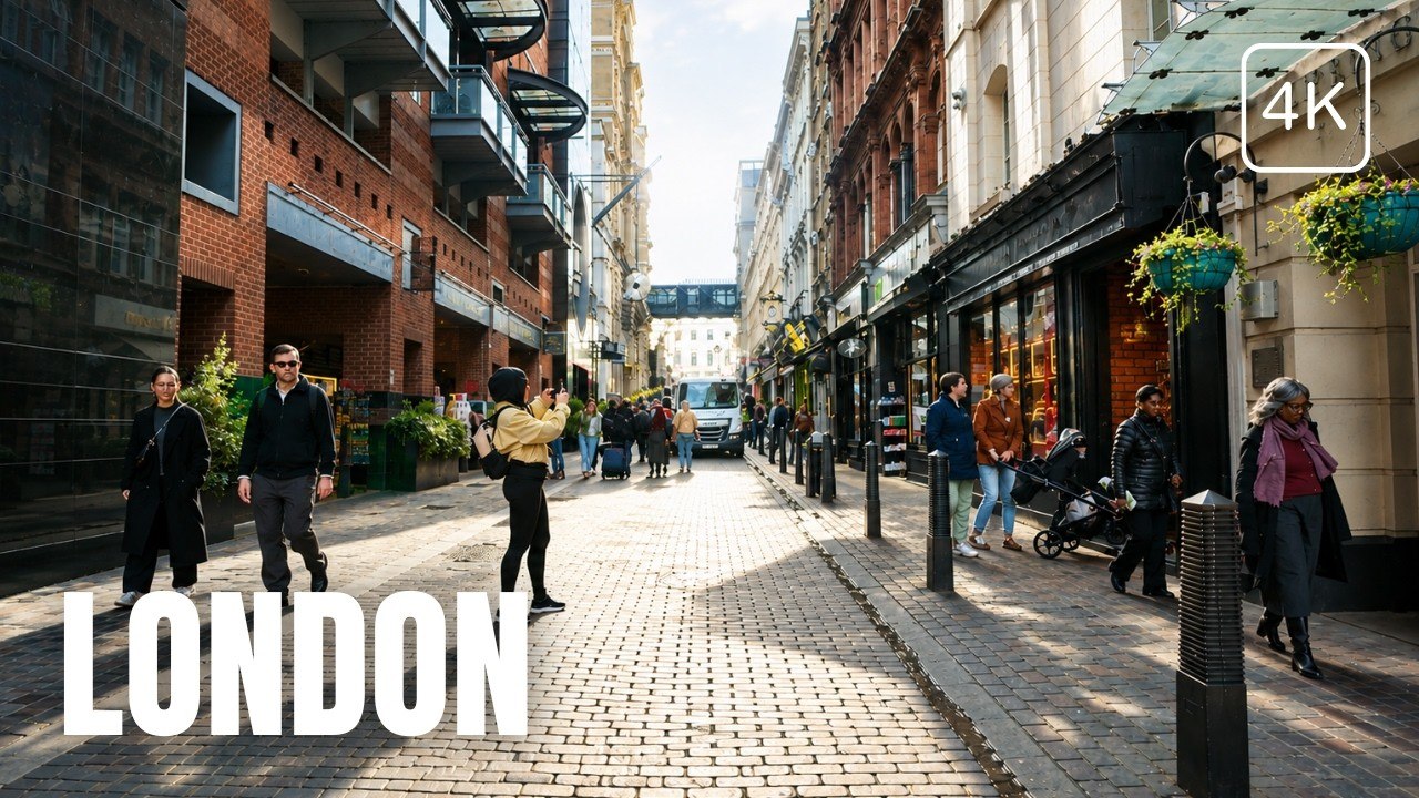 Cool Morning in London: Walking the Thames River Walk  (4K) | London Walking Tour