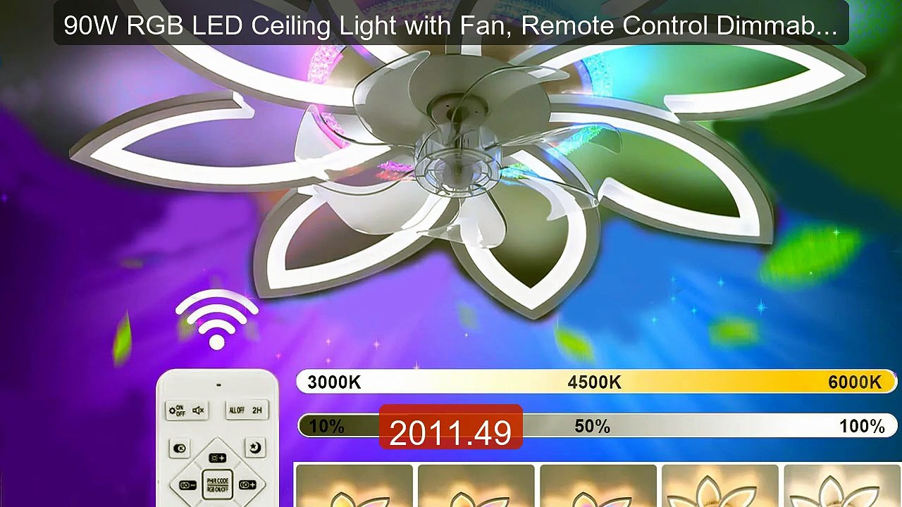 90W RGB LED Ceiling Light with Fan, Remote Control Dimmable Ce... -- Best Buy 2026 | Great Quality!