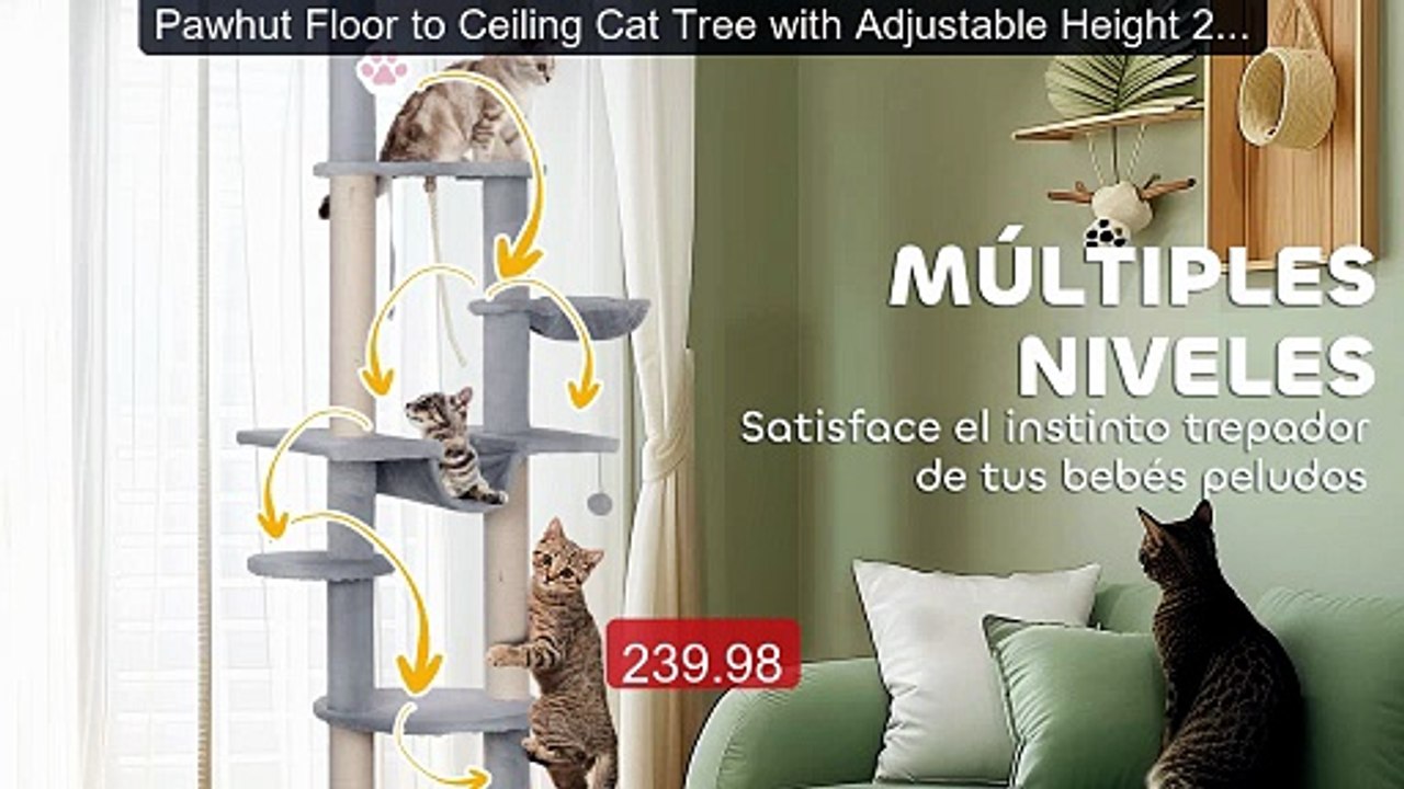 Pawhut Floor to Ceiling Cat Tree with Adjustable Height 225-2... -- Amazing Value 2026 | Must Have!