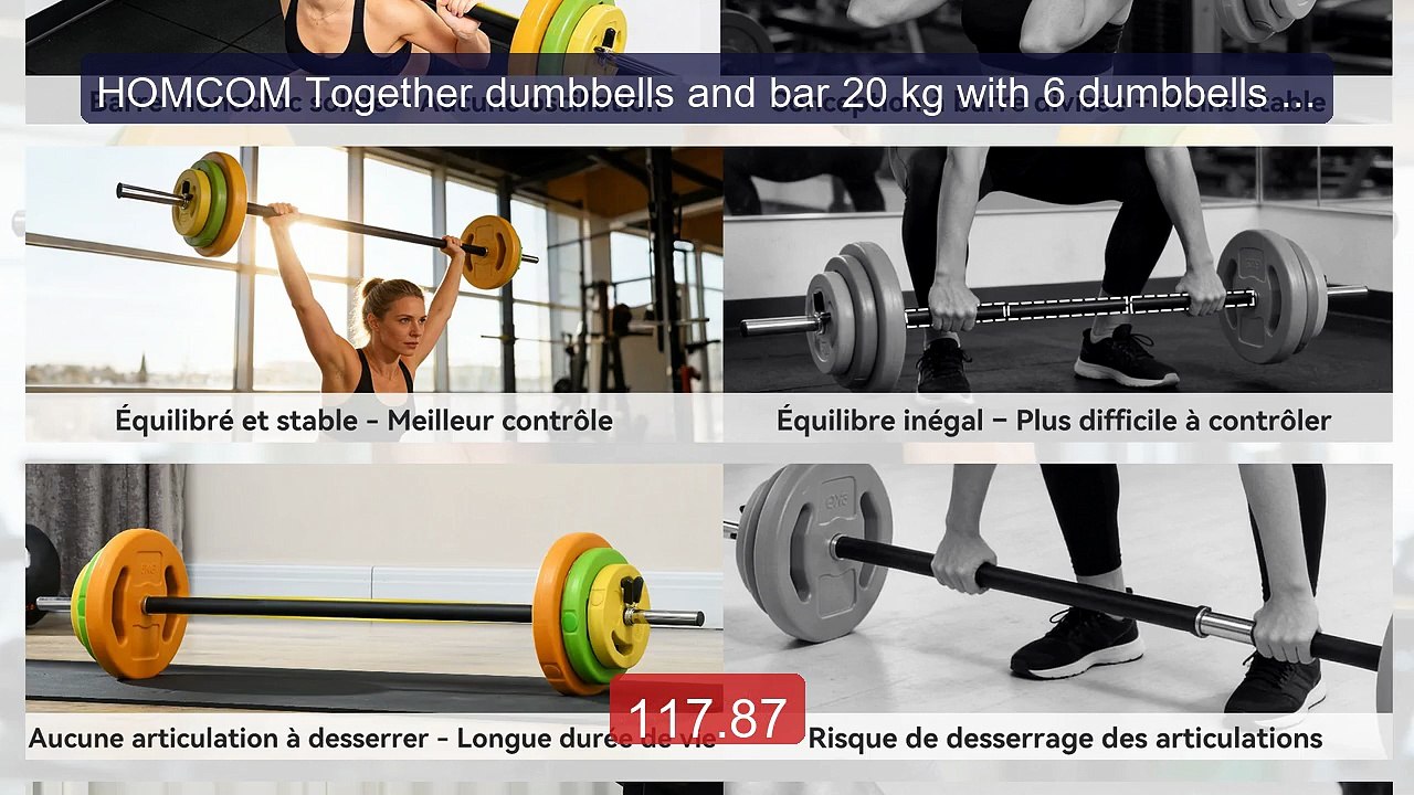 HOMCOM Together dumbbells and bar 20 kg with 6...
