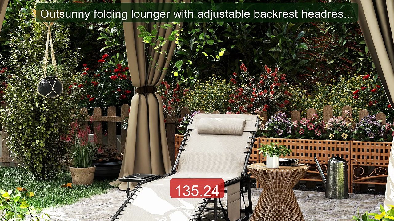 Outsunny folding lounger with adjustable backrest headrest 19... -- Amazing Value 2026 | Must Have!
