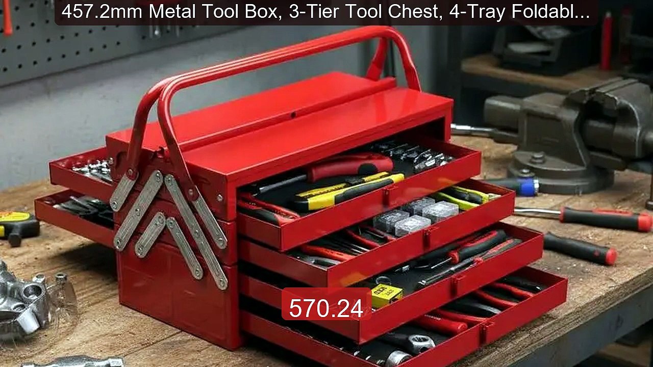 457.2mm Metal Tool Box, 3-Tier Tool Chest, 4-Tray Foldable Tool Che... -- Top Rated 2026 | Buy Now!