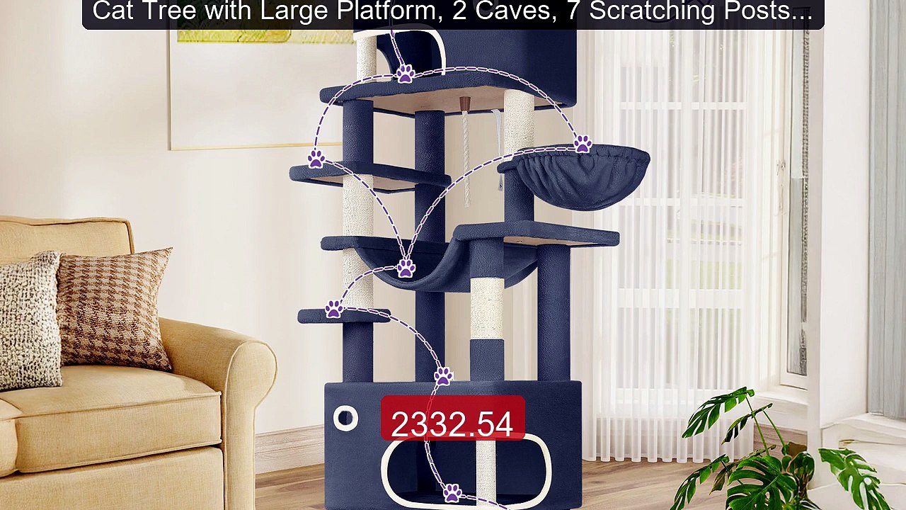 Cat Tree with Large Platform, 2 Caves, 7 Scratching Posts, Pom... -- Best Buy 2026 | Great Quality!