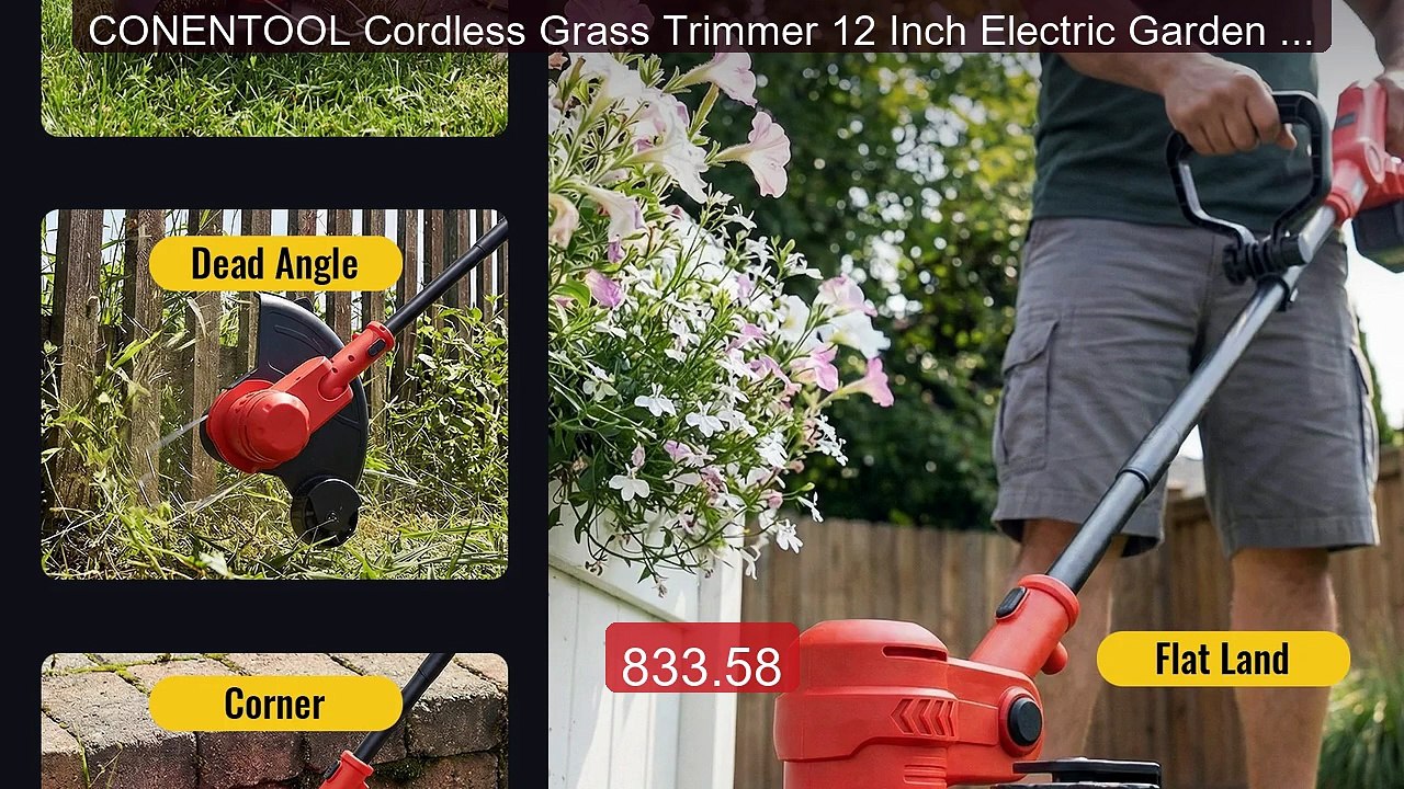 CONENTOOL Cordless Grass Trimmer 12 Inch Electric Garden Edge... -- Amazing Value 2026 | Must Have!