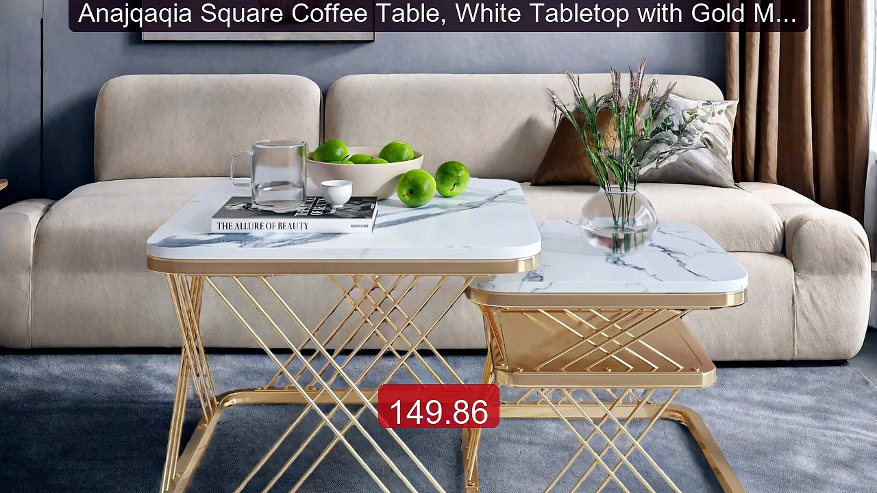 Anajqaqia Square Coffee Table, White Tabletop with Gold Metal ... -- Hot Deal 2026 | Limited Offer!