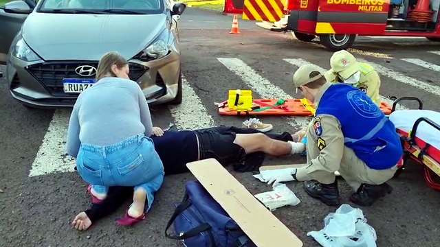 Motociclista quebra a perna em grave acidente no Bairro Coqueiral, em Cascavel