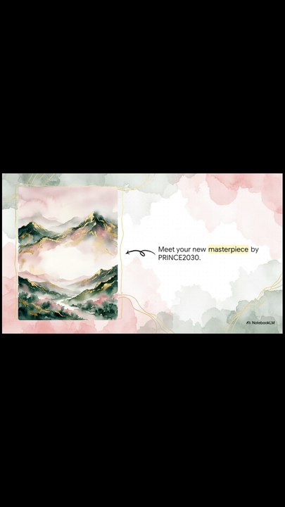Watercolor Mountain Landscape with Gold Accents