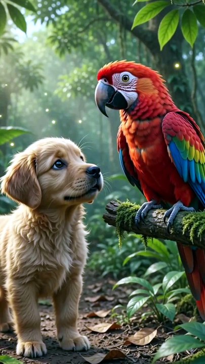 The Puppy Met a Mysterious Parrot! 🐶🦜✨#cartoon #viral #tranding