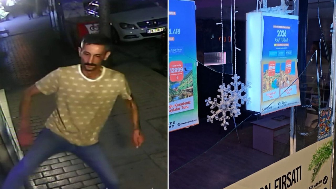 Önünden geçtiği dükkanın camına tekme atıp kırdı, yoluna devam etti: O anlar kamerada