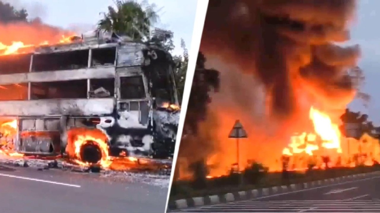 Video: Bus catches fire on Tamil Nadu highway, driver's alertness saves everyone
