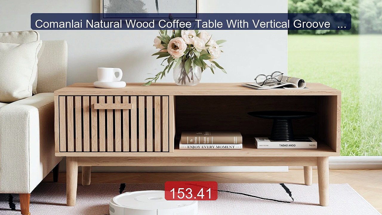 Comanlai Natural Wood Coffee Table With Vertical Groove  Desi... -- Amazing Value 2026 | Must Have!