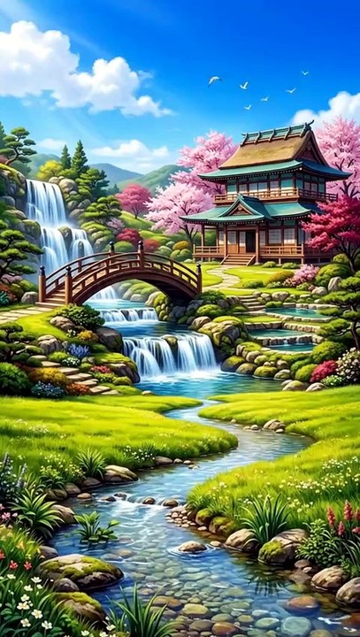 Spring in Japan. Cherry blossom landscape.