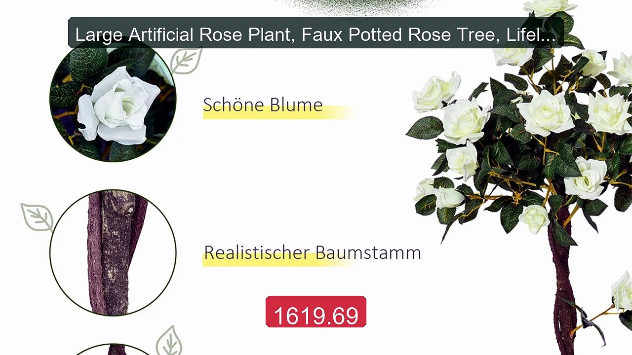 Large Artificial Rose Plant, Faux Potted Rose T...