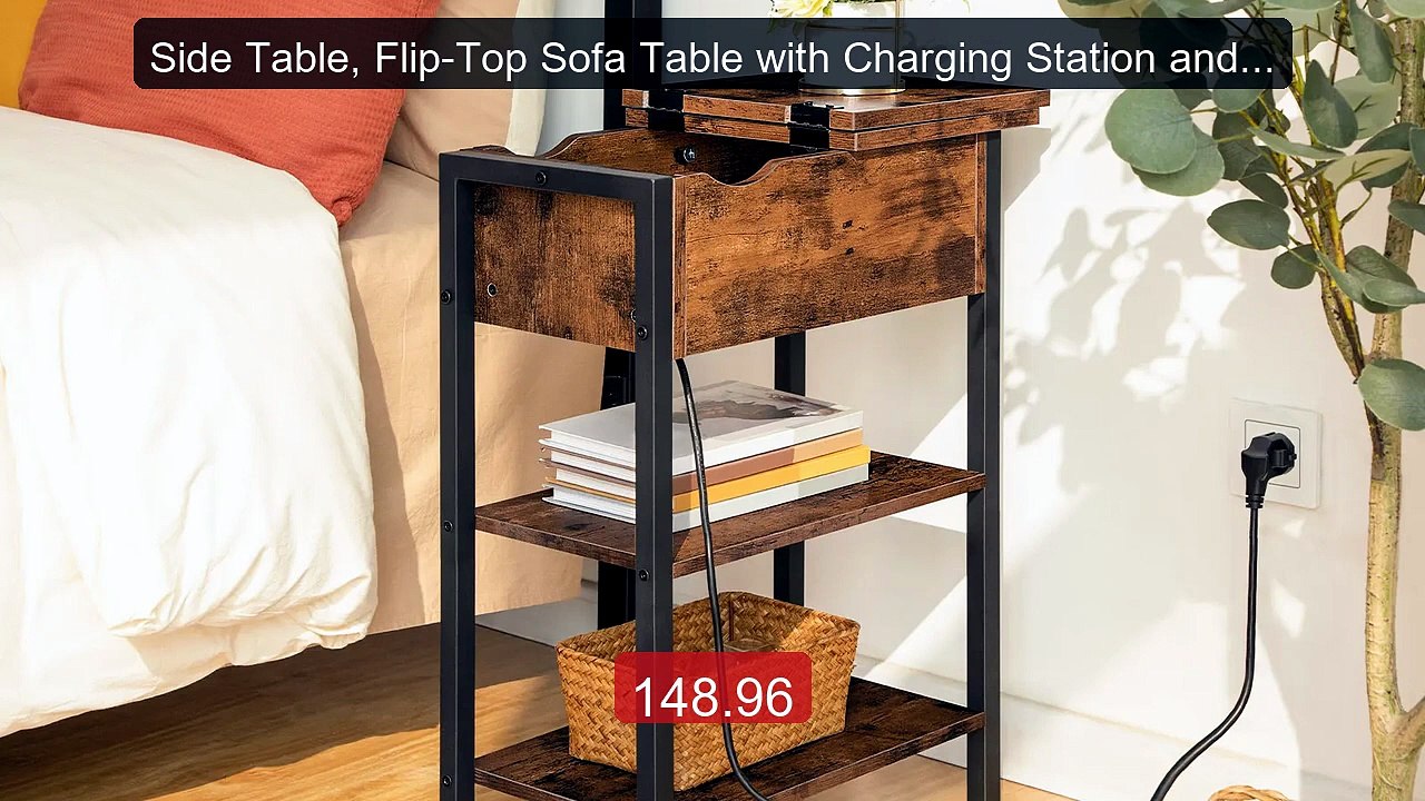 Side Table, Flip-Top Sofa Table with Charging Station and Stor... -- Best Buy 2026 | Great Quality!