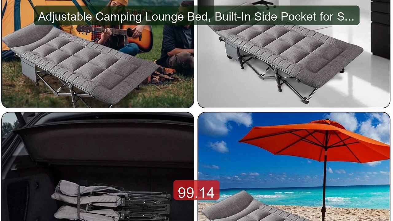 Adjustable Camping Lounge Bed, Built-In Side Pocket for Small Items... -- Top Rated 2026 | Buy Now!