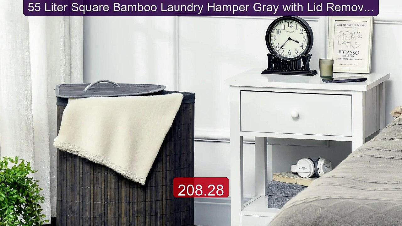 55 Liter Square Bamboo Laundry Hamper Gray with Lid Removable ... -- Hot Deal 2026 | Limited Offer!