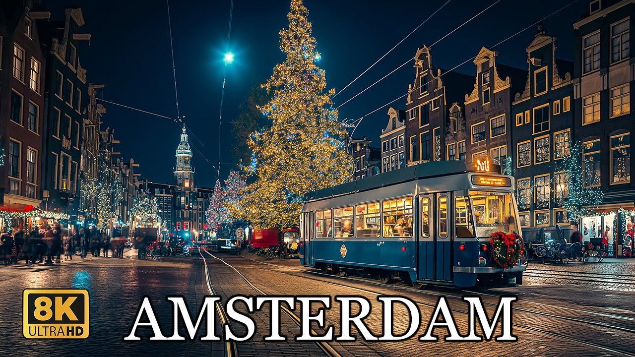 Amsterdam Netherlands  🇳🇱 🎄Enchanting Christmas Evening Walk in 8K 🎄