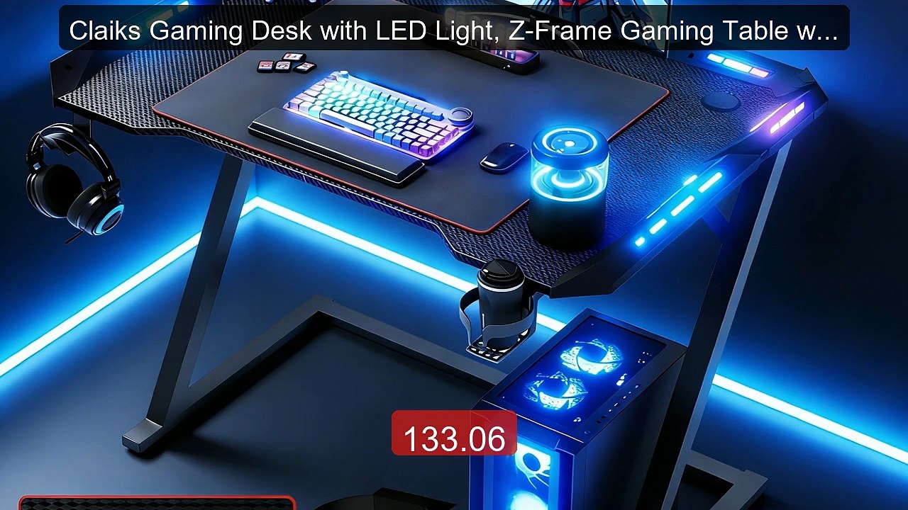 Claiks Gaming Desk with LED Light, Z-Frame Gaming Table wit... -- Top Pick 2026 | Unbeatable Price!