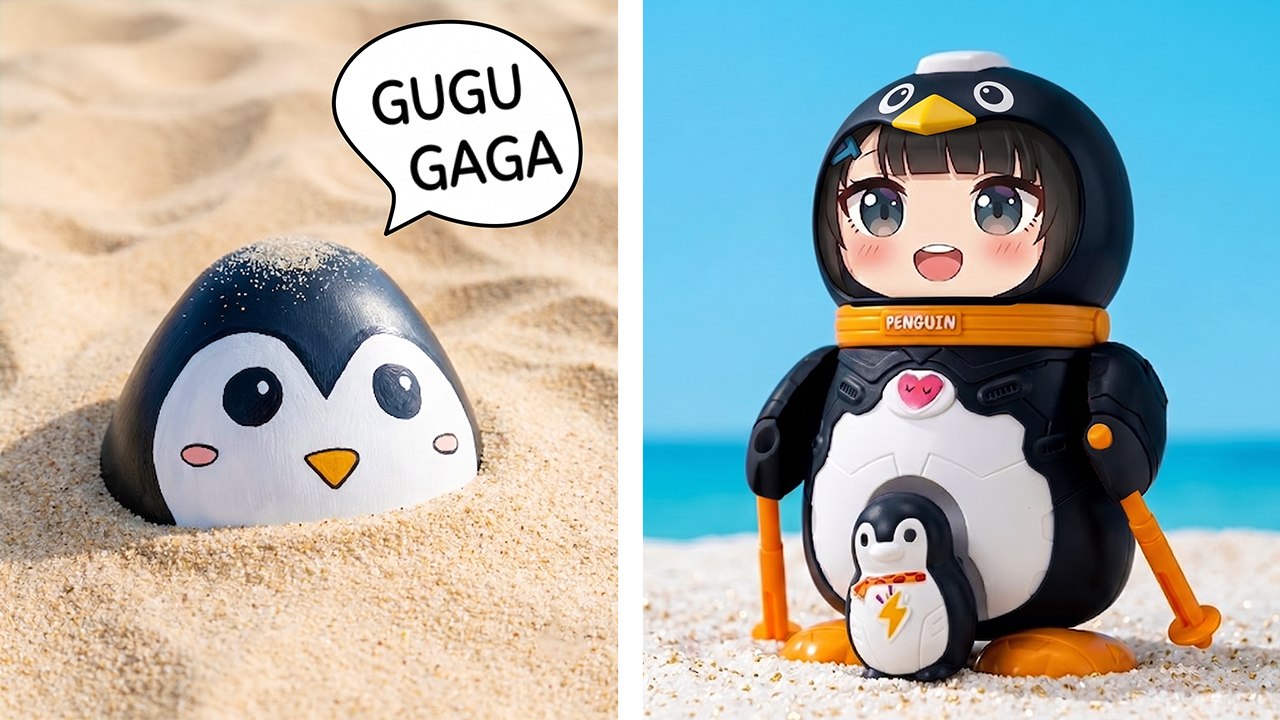 Hidden Penguin Egg Discovered in the Sand! DIY Cardboard Mini House Craft