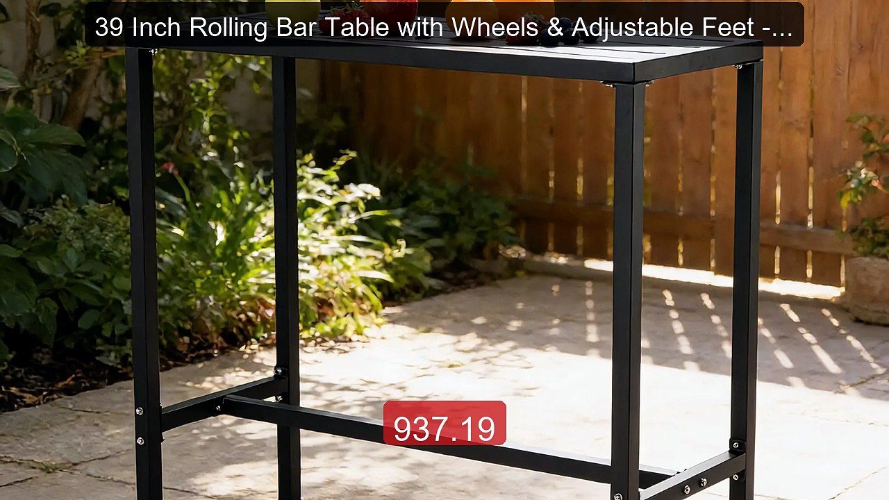 39 Inch Rolling Bar Table with Wheels & Adjustable Feet - Wate... -- Hot Deal 2026 | Limited Offer!