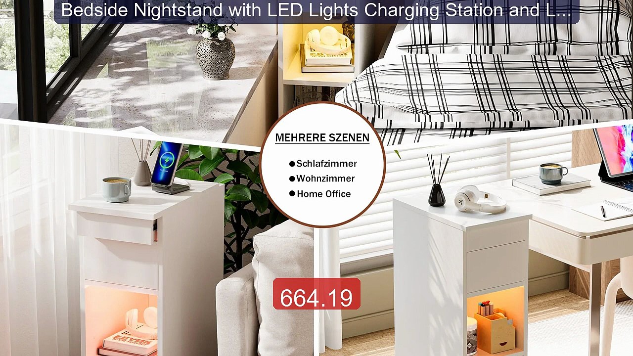 Bedside Nightstand with LED Lights Charging Station and Lockab... -- Hot Deal 2026 | Limited Offer!