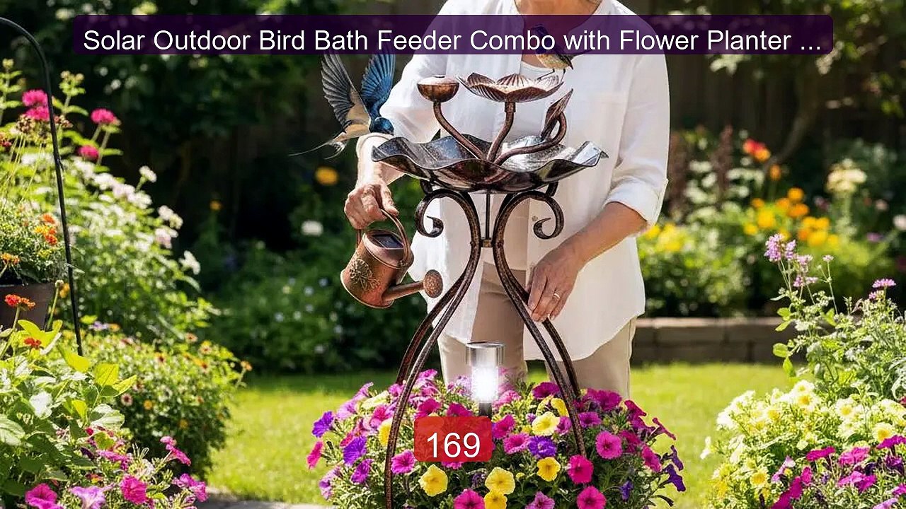 Solar Outdoor Bird Bath Feeder Combo with Flower Planter Pede... -- Amazing Value 2026 | Must Have!