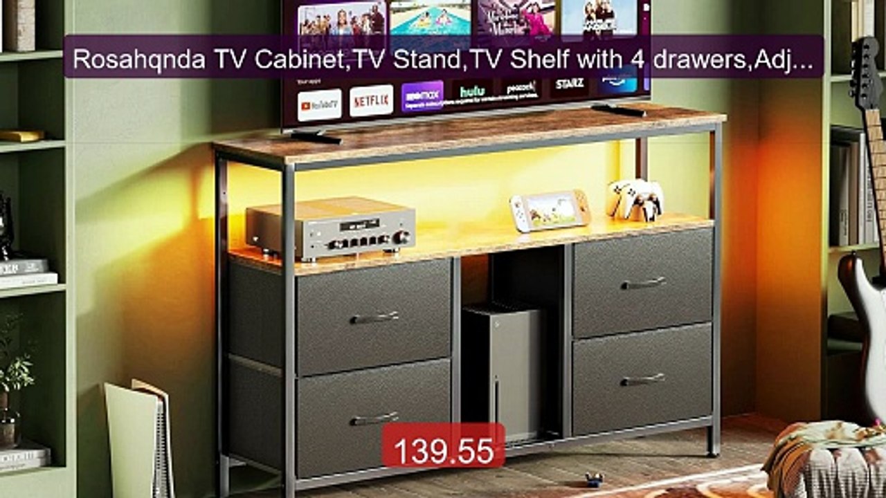 Rosahqnda TV Cabinet,TV Stand,TV Shelf with 4 drawers,Adjustab... -- Hot Deal 2026 | Limited Offer!