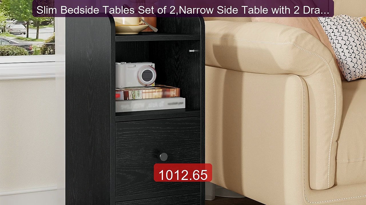 Slim Bedside Tables Set of 2,Narrow Side Table with 2 Drawers,... -- Best Buy 2026 | Great Quality!