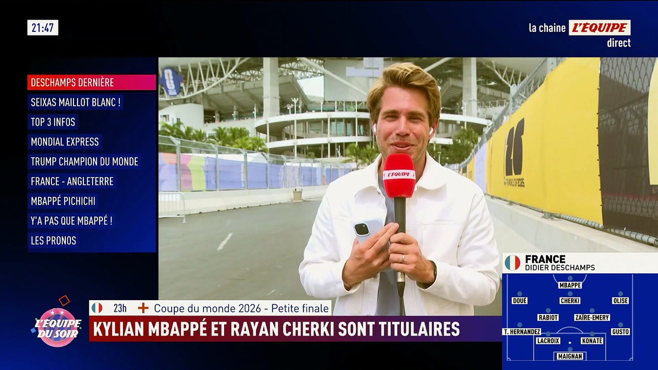 Rayan Cherki, Kylian Mbappé et Warren Zaïre-Emery titulaires, sept changements : la composition des Bleus pour la petite finale contre l'Angleterre - Foot - Coupe du monde 2026