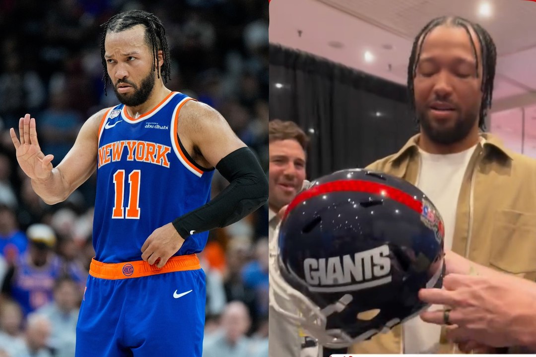 Jalen Brunson casi pierde la paciencia con un fan que le pidió firmar un casco de los Giant