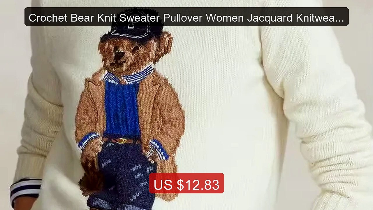Crochet Bear Knit Sweater Pullover Women Jacqua...