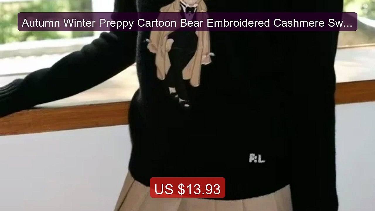 Autumn Winter Preppy Cartoon Bear Embroidered Cashmere Sweate... -- Amazing Value 2026 | Must Have!