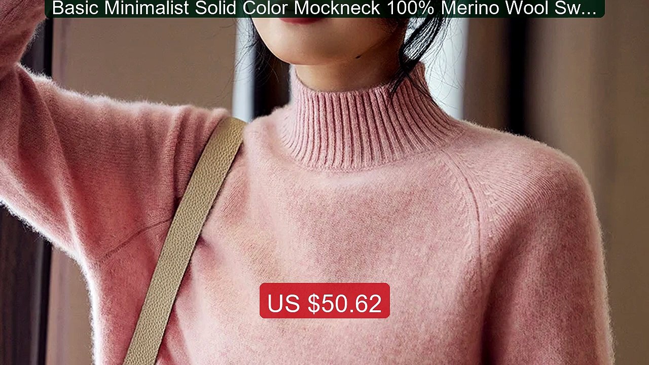 Basic Minimalist Solid Color Mockneck 100% Merino Wool Sweater... -- Hot Deal 2026 | Limited Offer!