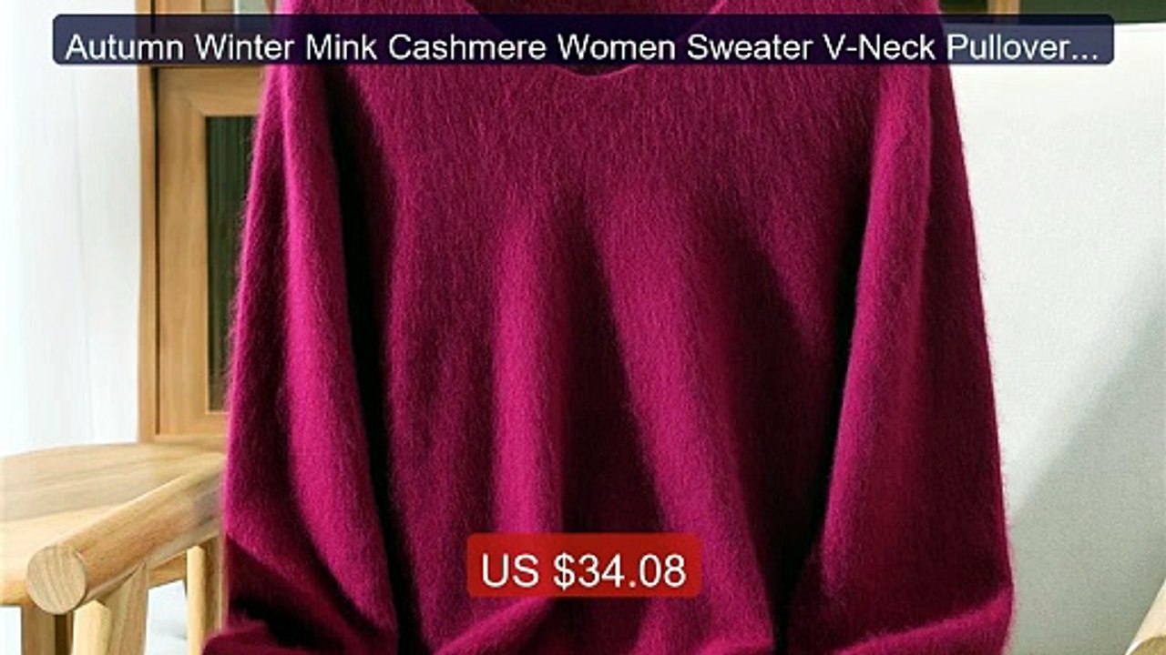 Autumn Winter Mink Cashmere Women Sweater V-Neck Pullover Fashion B... -- Top Rated 2026 | Buy Now!